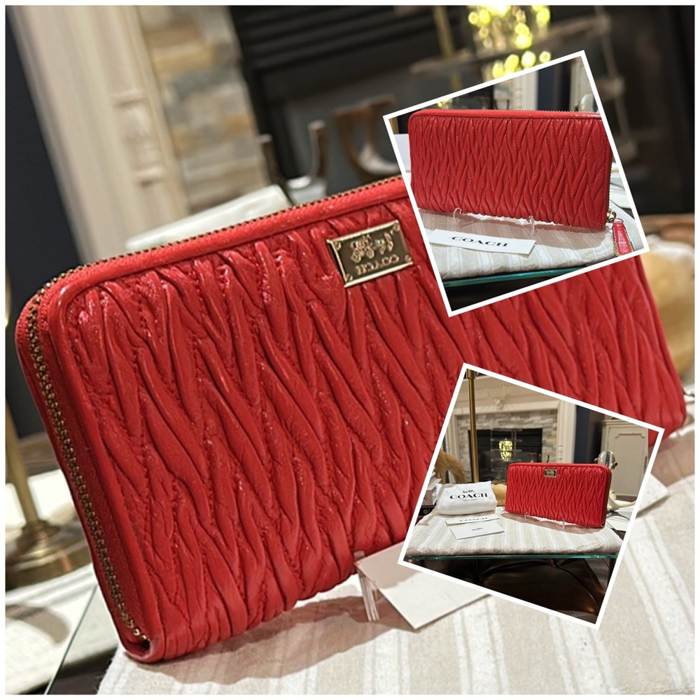 Coach Madison Gathered Leather Accordion Zip Wallet in Limited Edition Love Red
